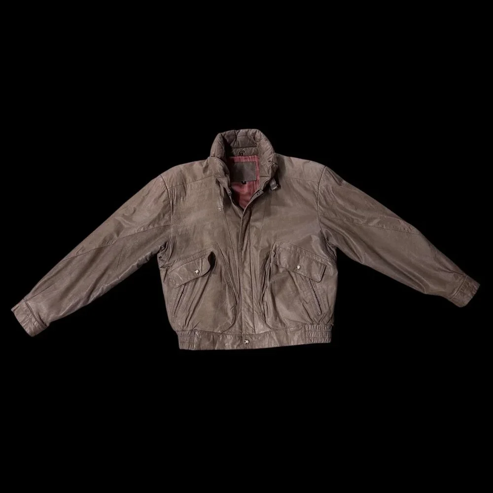 Vintage Leather Aviator Bomber Jacket Coat Brown Size M 1980s J Riggings Korea - Picture 2 of 15